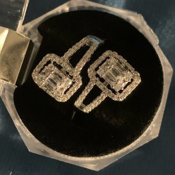 18k White Gold Plated Open Adjustable Silver Diamond Ring - Picture 4 of 5